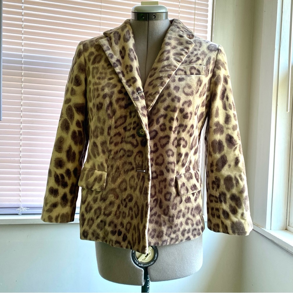 TALBOTS Women’s Cheetah Print Brown Cream Blazer Lined Animal Print Size S
